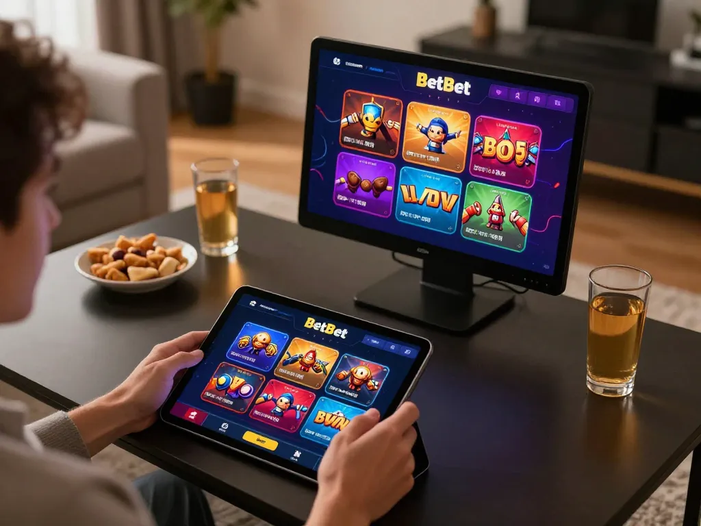 Engaging with BetBet casino app on tablet in a cozy home setting