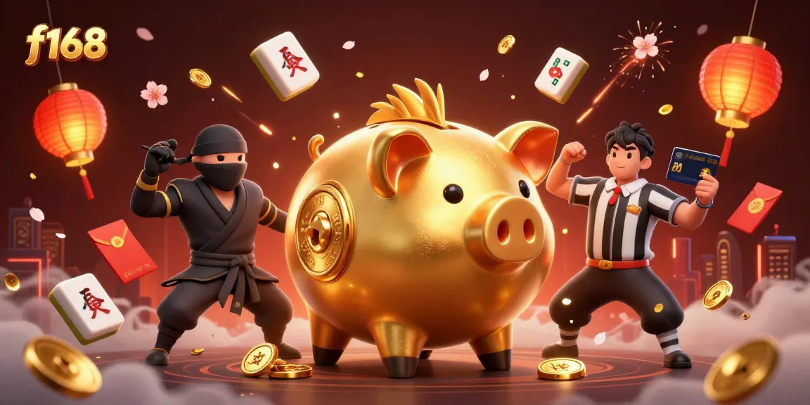Engage with f168's thrilling golden piggy bank casino scene featuring dynamic gaming elements.