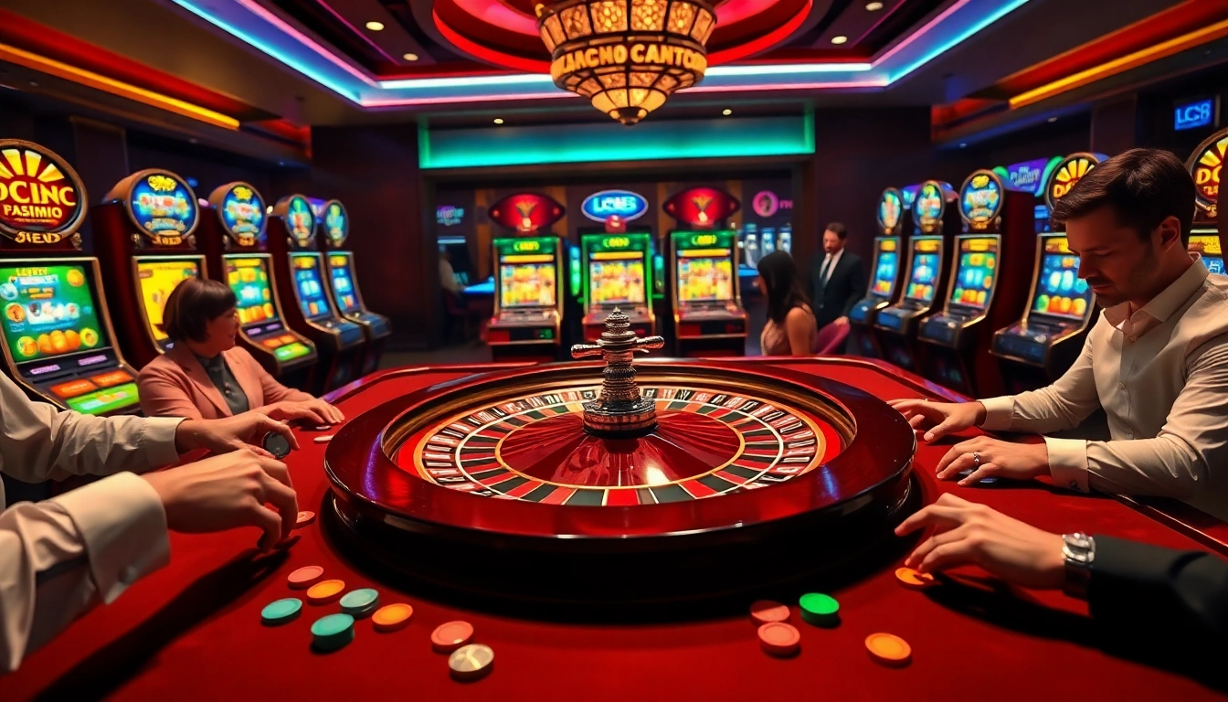 Excited players engaging in a luxurious casino setting at lc88's vibrant gaming table.