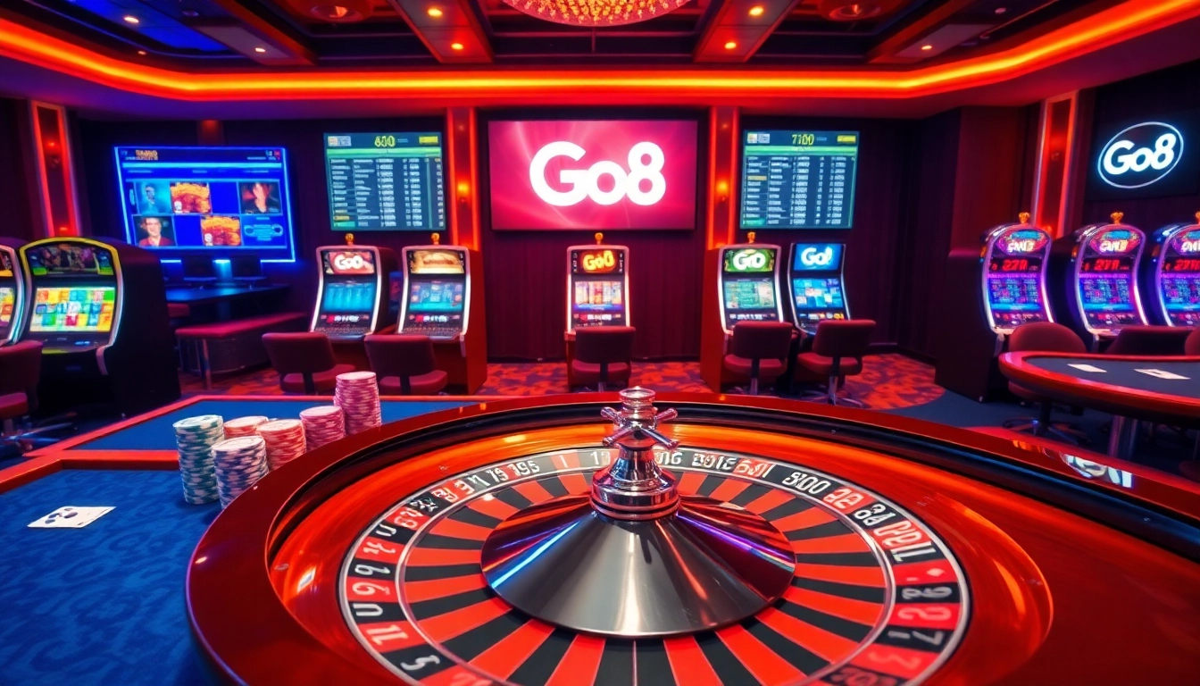 Experience the excitement of Go8 casino with lively tables and vibrant slot machines.