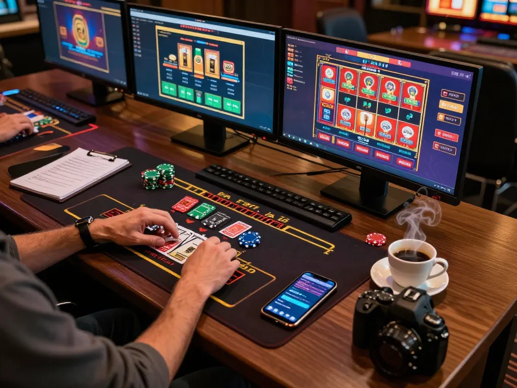 Person engaging in online casino games featuring QE8, showcasing vibrant game displays and betting actions.