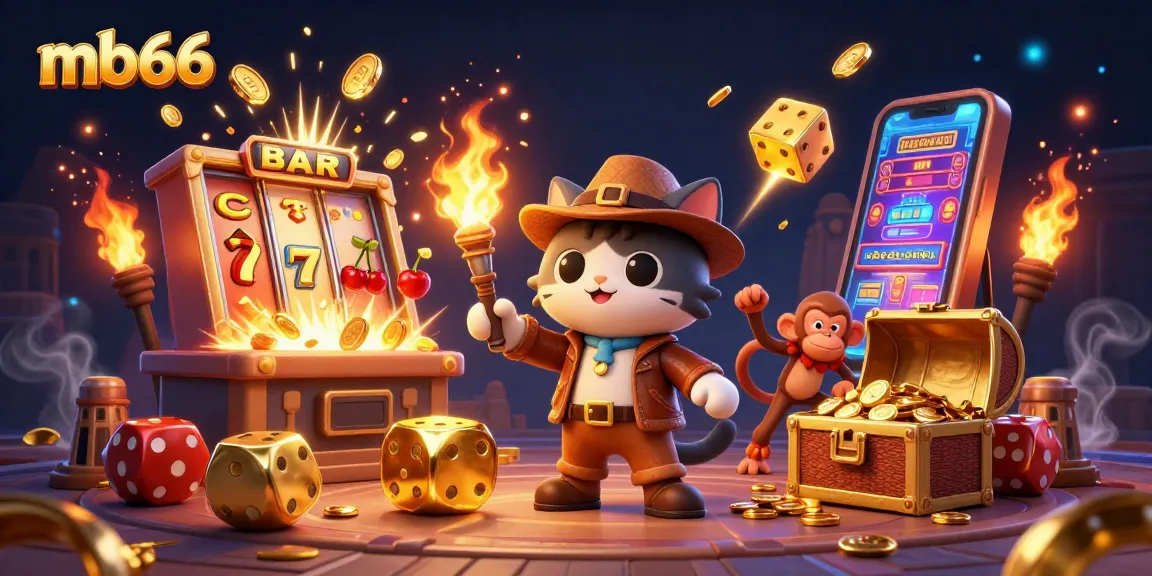 Experience thrilling gaming action with mb66 as the cat explorer reveals treasure in a casino.