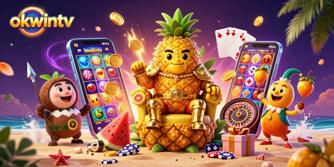 Engage in thrilling gameplay on okwintv with a vibrant casino-themed scene featuring animated characters.