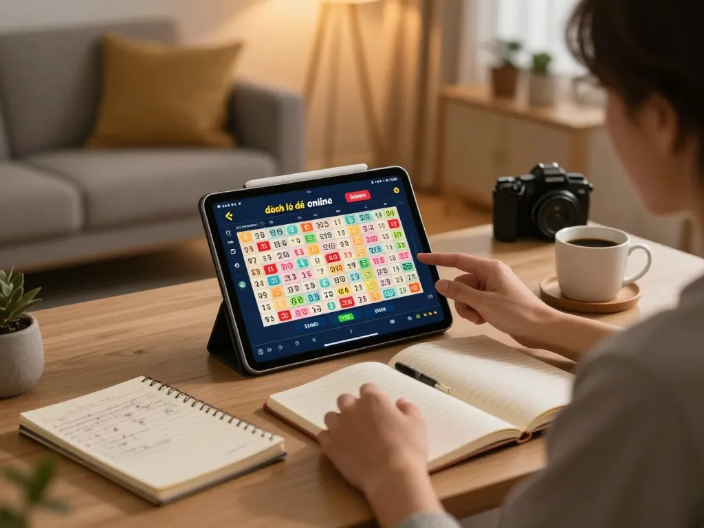 Engaging in đánh lô đề online, a player using a tablet to place bets in a cozy home setting.