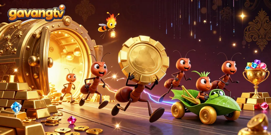 Experience thrilling bets with gavangtv, showcasing dynamic heist ants in a vibrant casino scene.