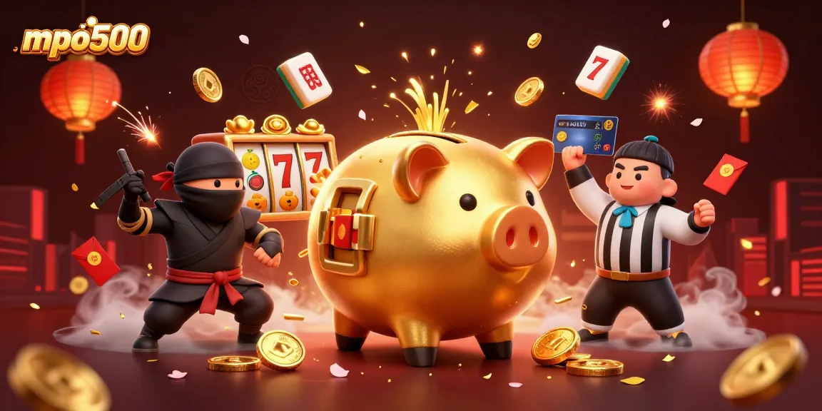 Engage with mpo500 in a vibrant casino scene featuring a sumo wrestler and dynamic game elements.