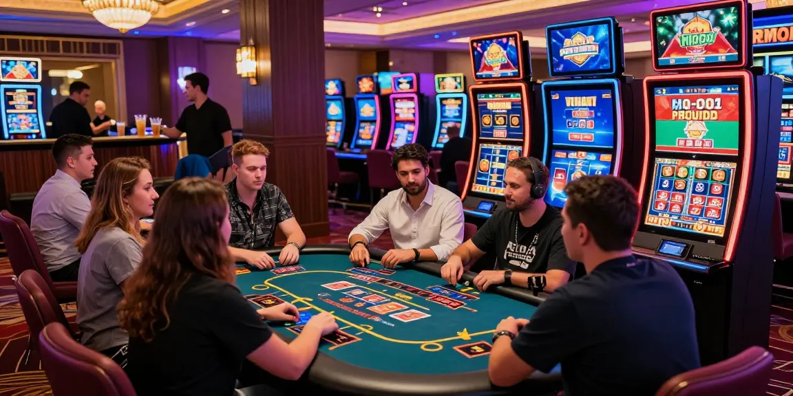 Players enjoying gaming at online casinos that accept credit cards in a lively, vibrant setting
