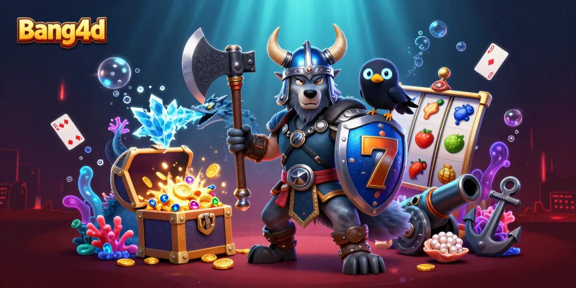 Engage with bang4d as a Viking wolf warrior and dragon collide in a colorful slot scene.