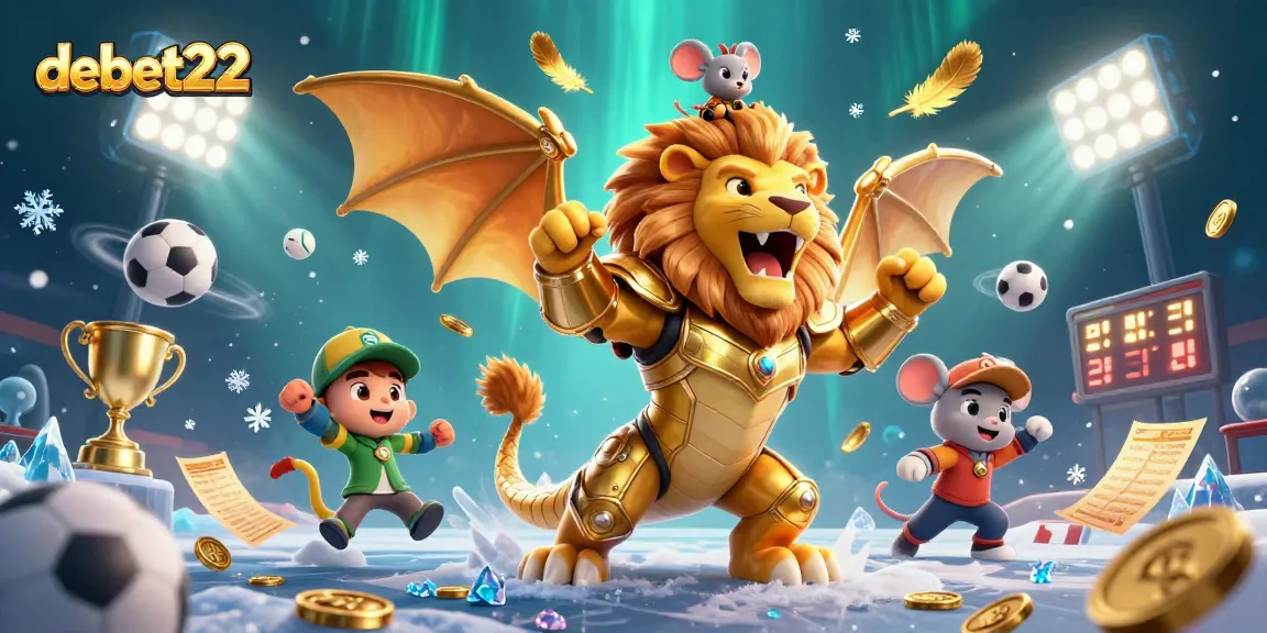 Experience the triumph of debet22 with a dynamic 3D illustration of a golden chimera and mouse jockey!