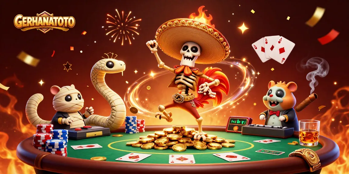 GERHANATOTO merayakan kemenangan dengan skeleton mariachi dan karakter menarik lainnya di kasino.