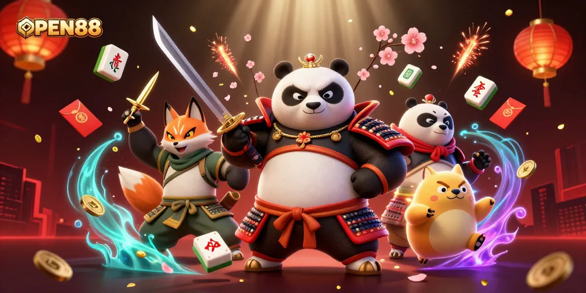 Explore OPEN88's vibrant casino gaming world with animated characters winning big!
