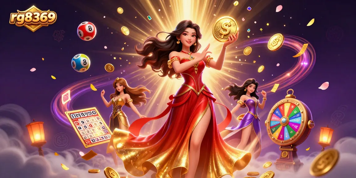 Experience the thrill of gaming at rg8369 with exciting lottery themed elements and a stunning Asian host.