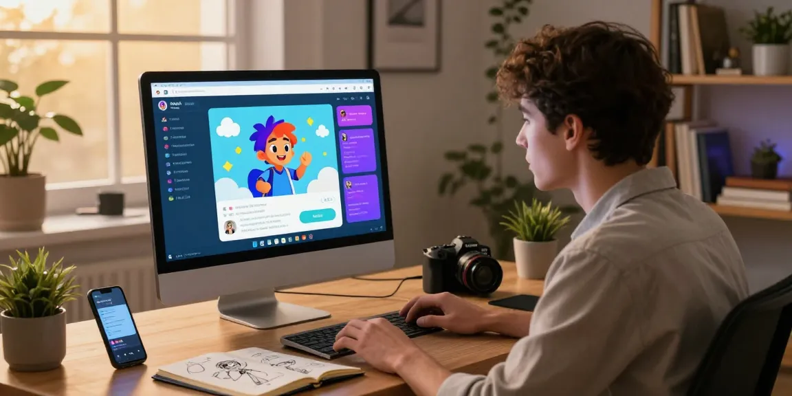 Engaging scene showcasing a user interacting with an nsfw ai character on a modern computer in a cozy home office environment.