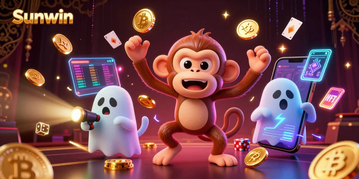 Experience the excitement of sunwin in a haunted casino with whimsical characters and crypto elements!