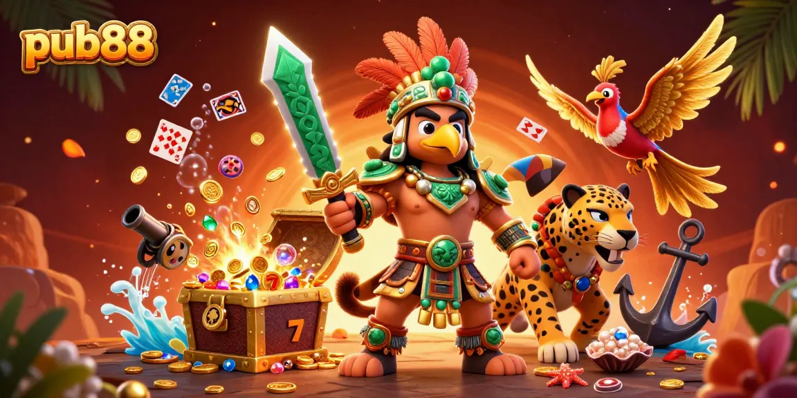 Experience thrilling wins at pub88 with vibrant slot reels, dynamic characters, and gemstone treasures.
