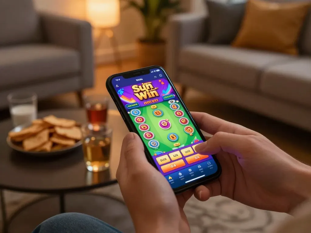 Engaging with the Sun Win app for mobile gambling from a cozy living room setup