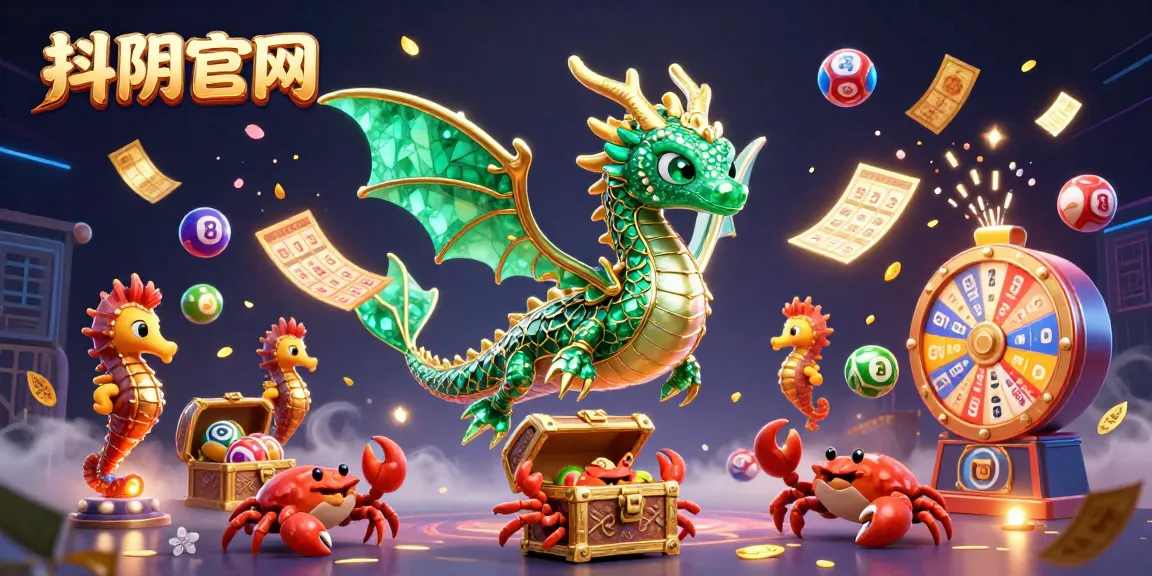 Engage with the vibrant 抖阴官网 experience showcasing an emerald sea dragon in a dynamic gambling scene with lively lottery visuals.