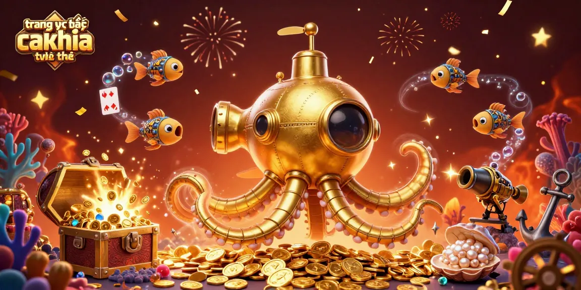 Experience the thrill of trang trực tiếp cakhia tv chính thức with a golden kraken submarine amidst celebratory elements.