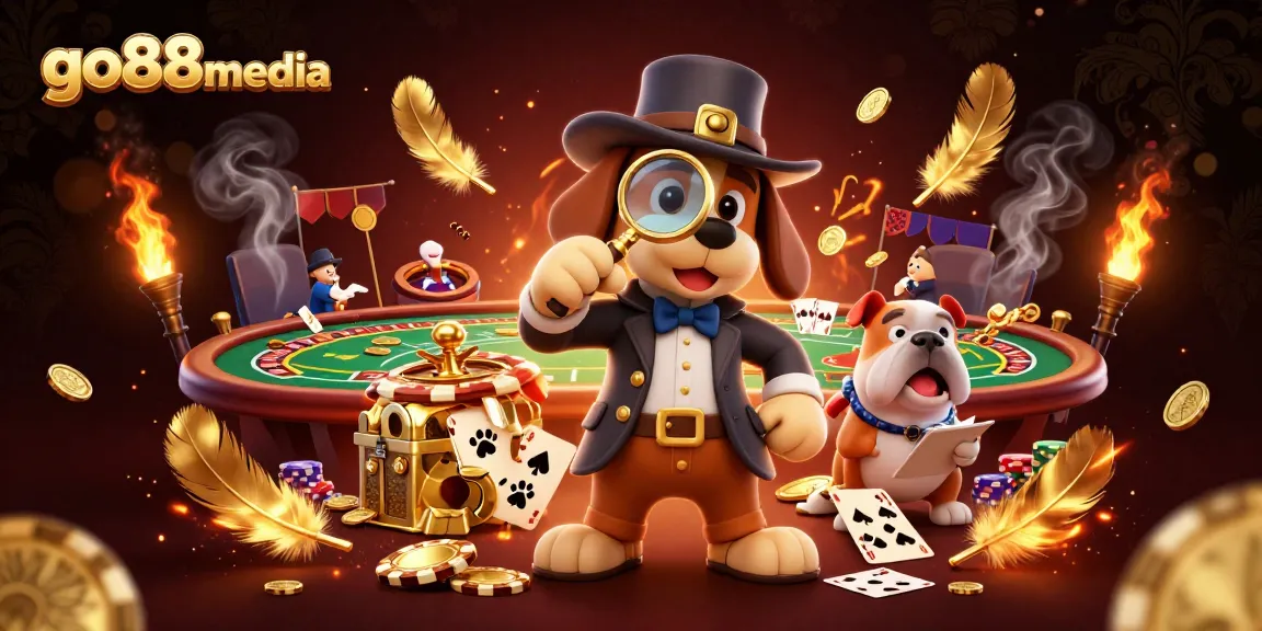 Engage in thrilling betting action with go88media’s 3D cartoon detective searching for poker clues.