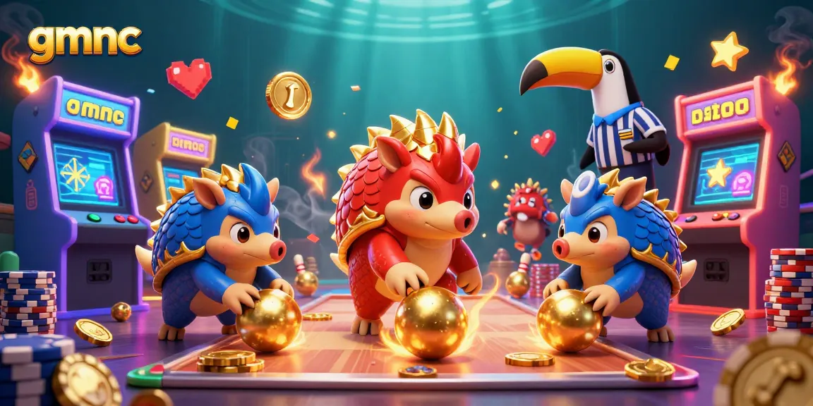 Engaging scene featuring gmnc's colorful pangolins gameplay amidst poker chips and bright arcade elements.