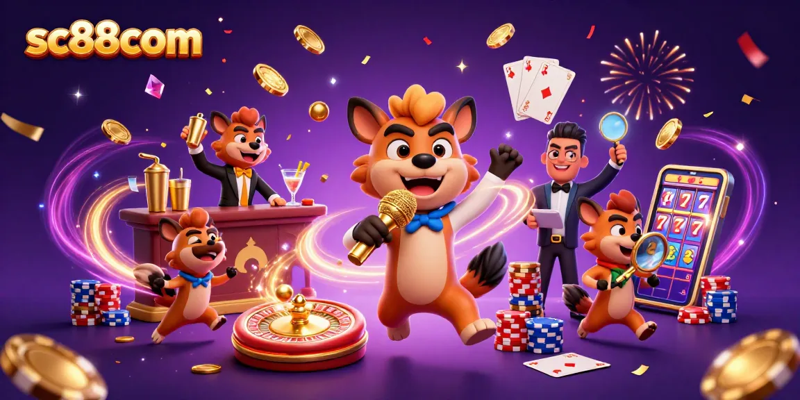 Win big at sc88com's dynamic casino scene featuring lively hyenas and golden rewards!