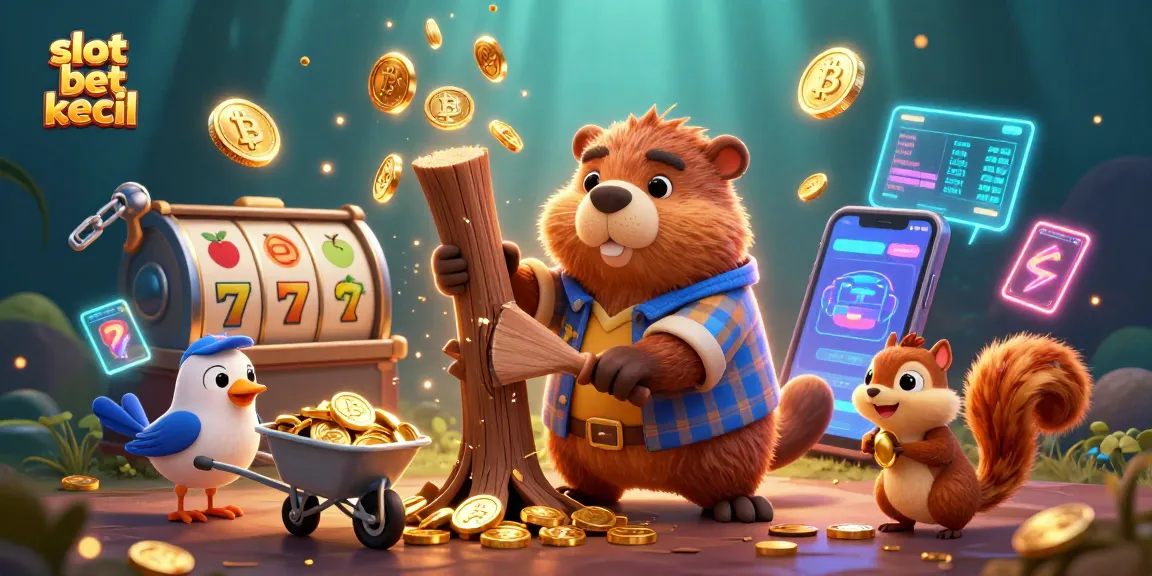 Experience the thrill of slot bet kecil with this colorful scene featuring a beaver and friends collecting coins.