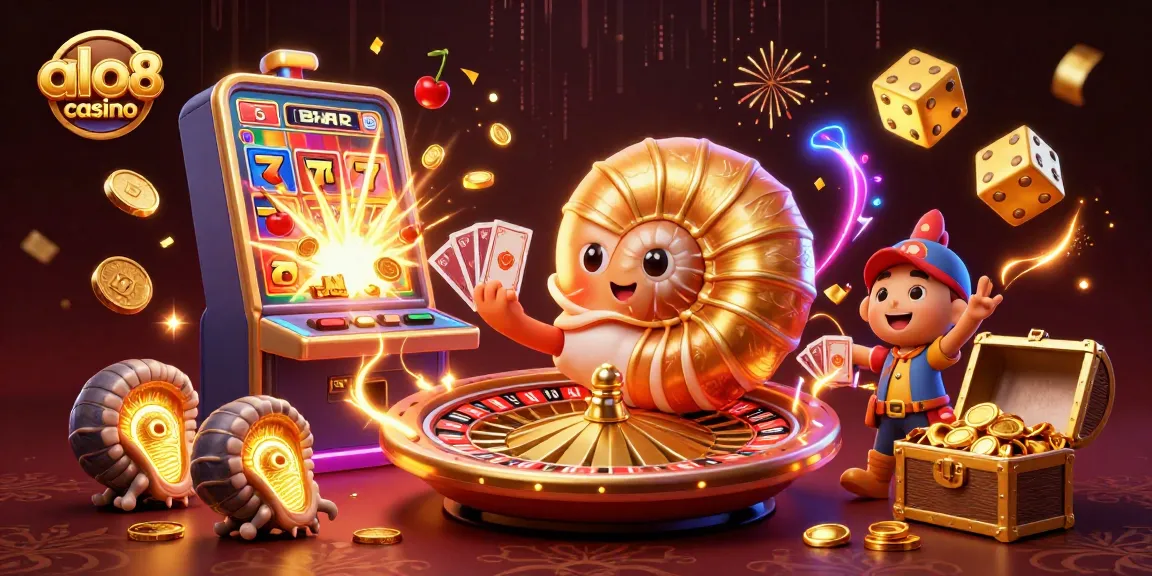 Experience the excitement of alo8 casino with colorful games and jackpot wins in a 3D illustration.