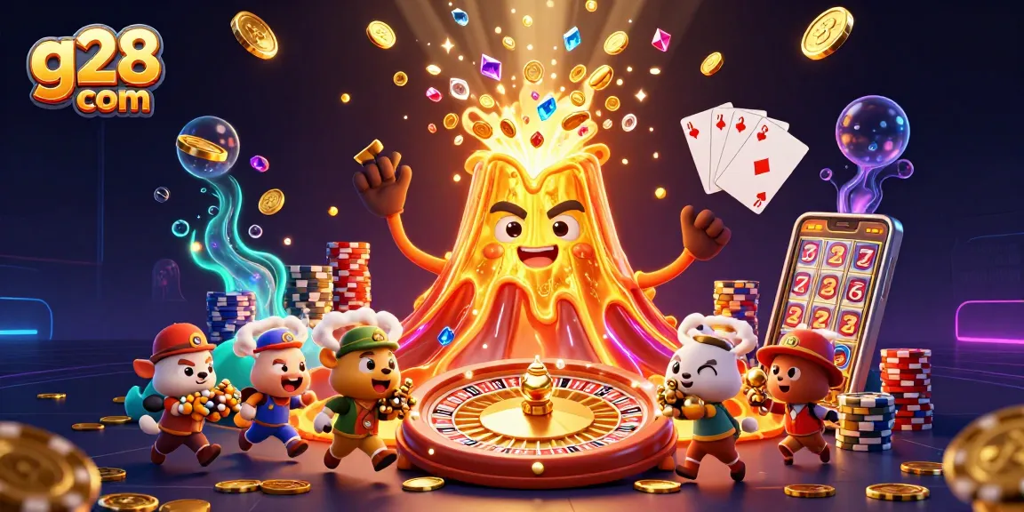 Experience winning excitement at g28 com with a golden volcano and treasures among casino games.