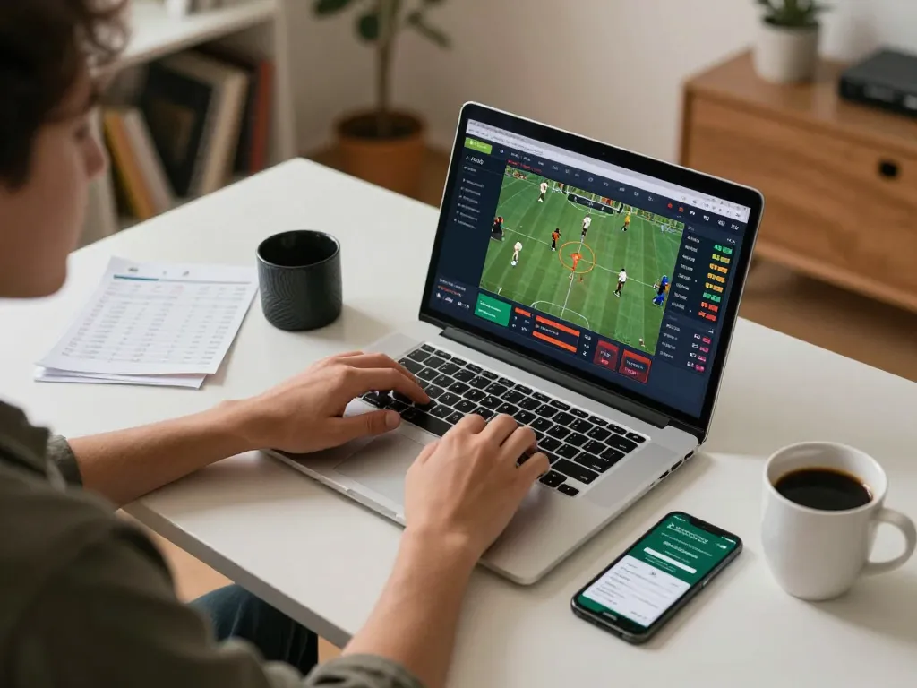 Betting on Nhà cái ok88386 with vibrant online sports interface during home setup.