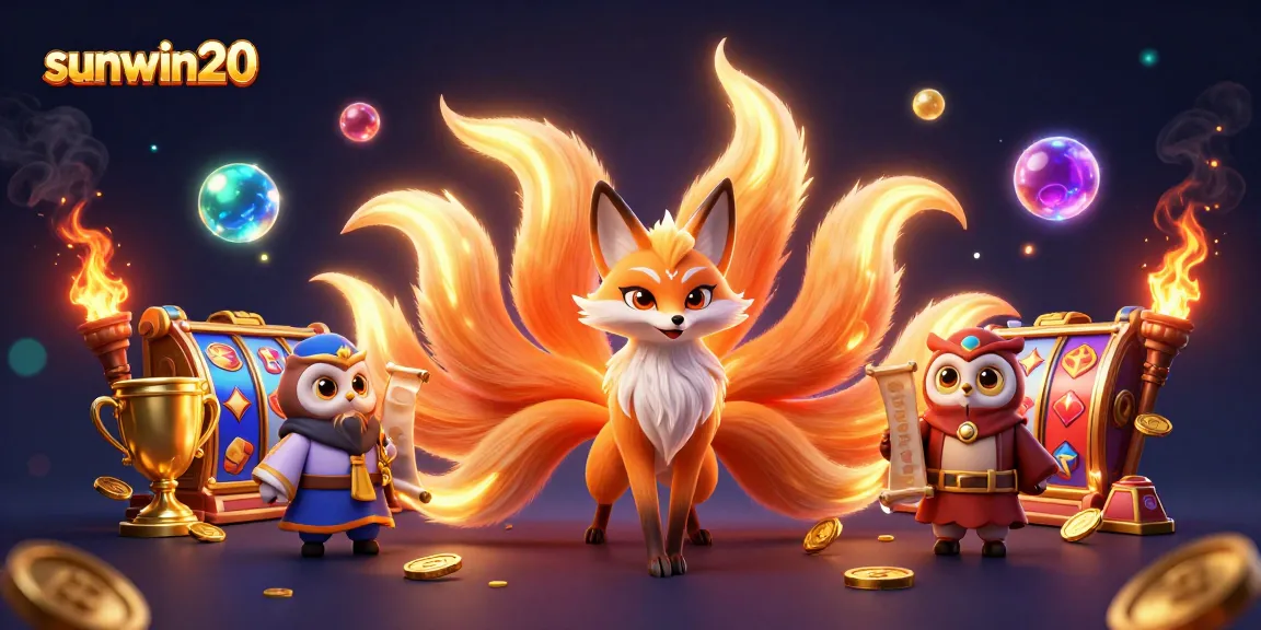 Experience thrilling slots at sunwin20 with vibrant visual elements, glowing fox spirit, and 3D gaming action.