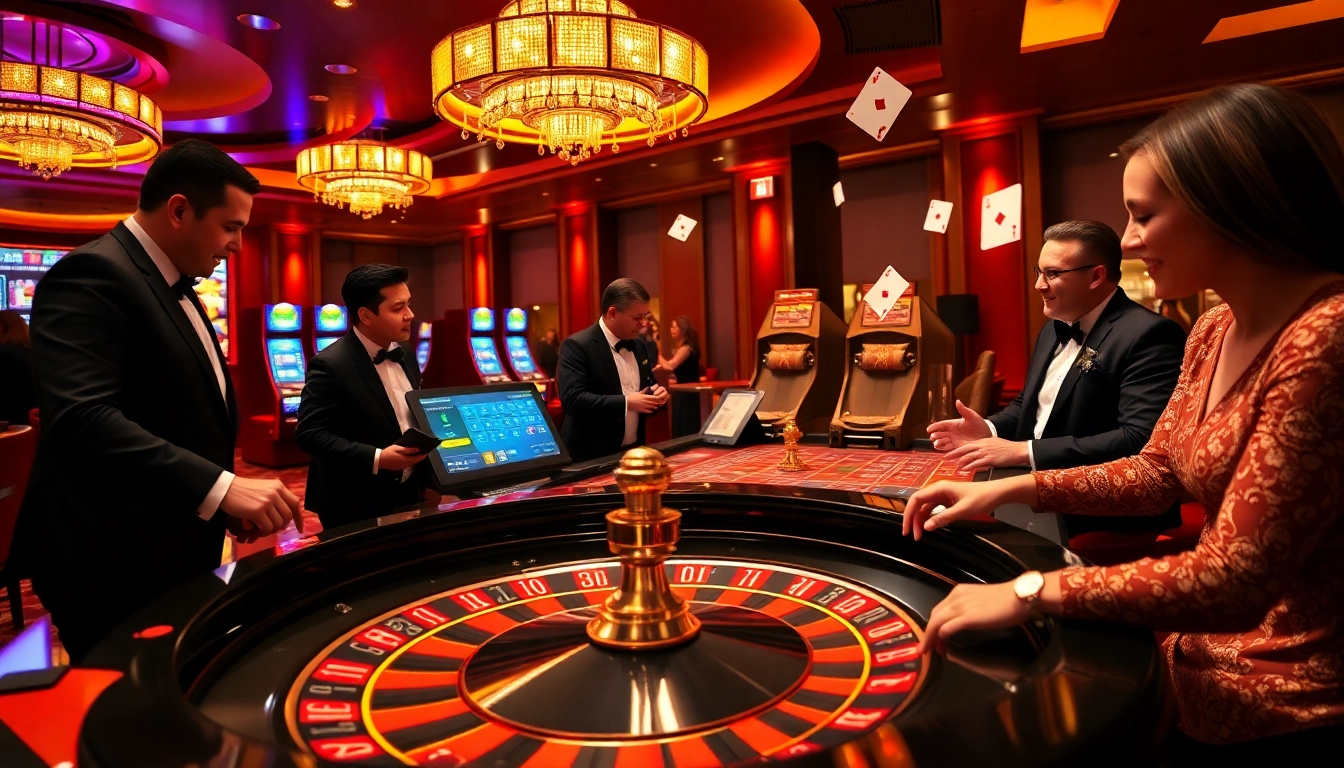 Hitclub players engaging in a thrilling casino game at a luxurious roulette table.