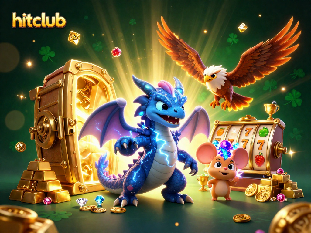 Join the hitclub in this vibrant scene featuring a thunder dragon and dynamic casino symbols.