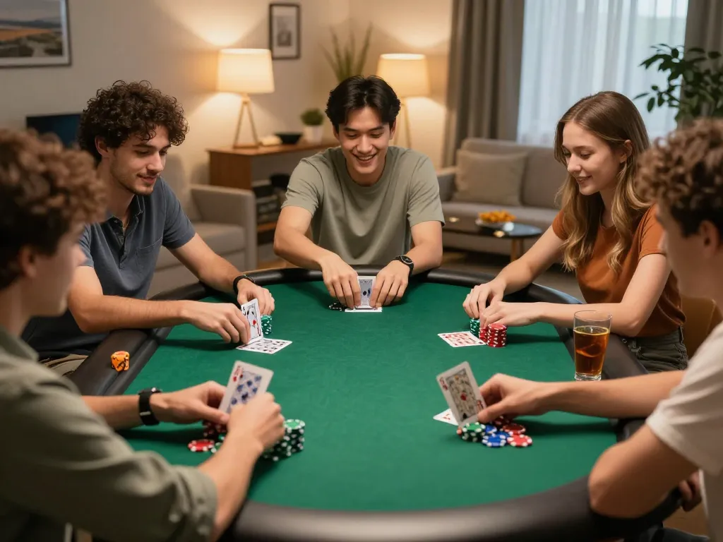 KJC poker night with friends enjoying a vibrant game atmosphere around the table.