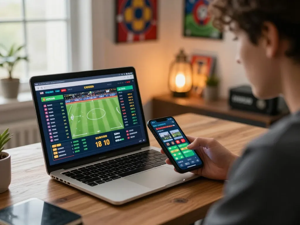 Engaging in fun88 online sports betting with live odds on a laptop.