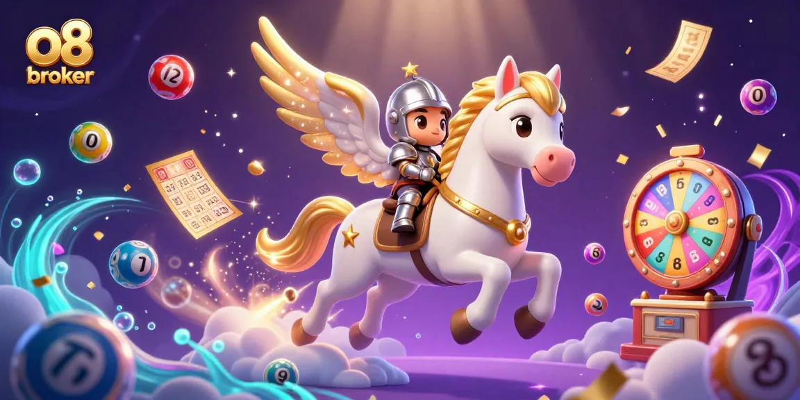 Engage with the vibrant world of o8 broker, featuring a celestial horse amidst exciting lottery elements.
