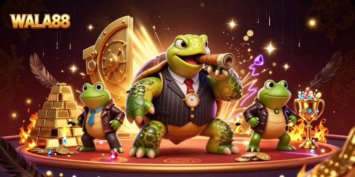 WALA88 showcases exciting cockfighting action with engaging characters and vibrant casino elements.