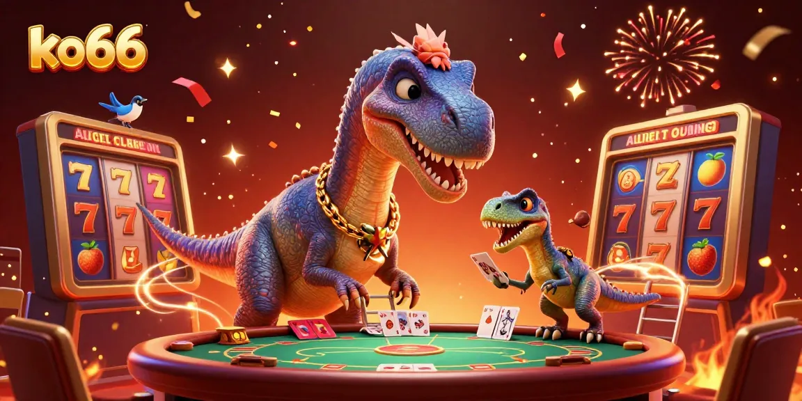 Experience the vibrant action of ko66 with a whimsical brontosaurus in a casino setting.