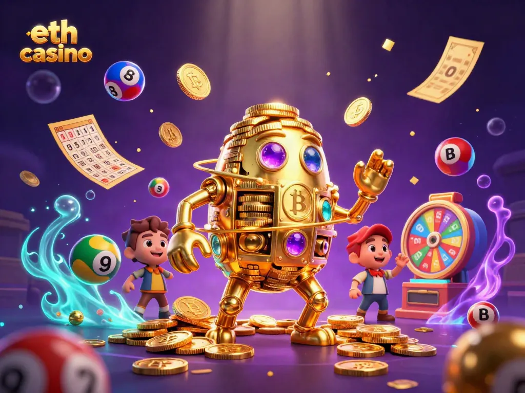 Experience the thrill of the eth casino with vibrant games and animated golden golems.
