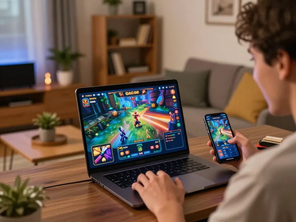 Engaging online gaming experience with Tempo123 Gacor interface on laptop and smartphone.