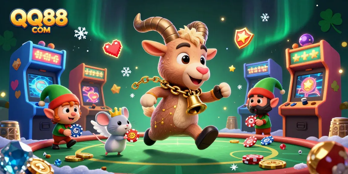 Spin, win, and enjoy the thrill at QQ88 COM with a vibrant casino scene featuring animated characters.