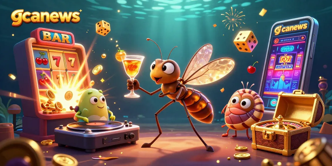 gcanews casino scene depicting a frozen mosquito mascot, trilobite DJ, and an ammonite roulette wheel