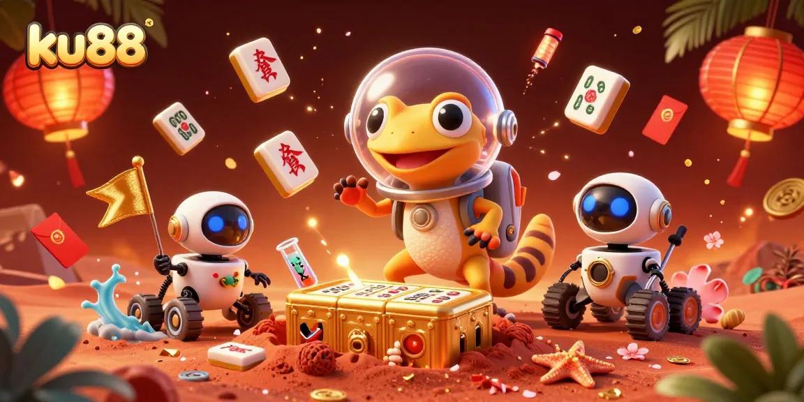 Experience the excitement of ku88 casino with a Martian gecko discovering golden treasures on Mars.