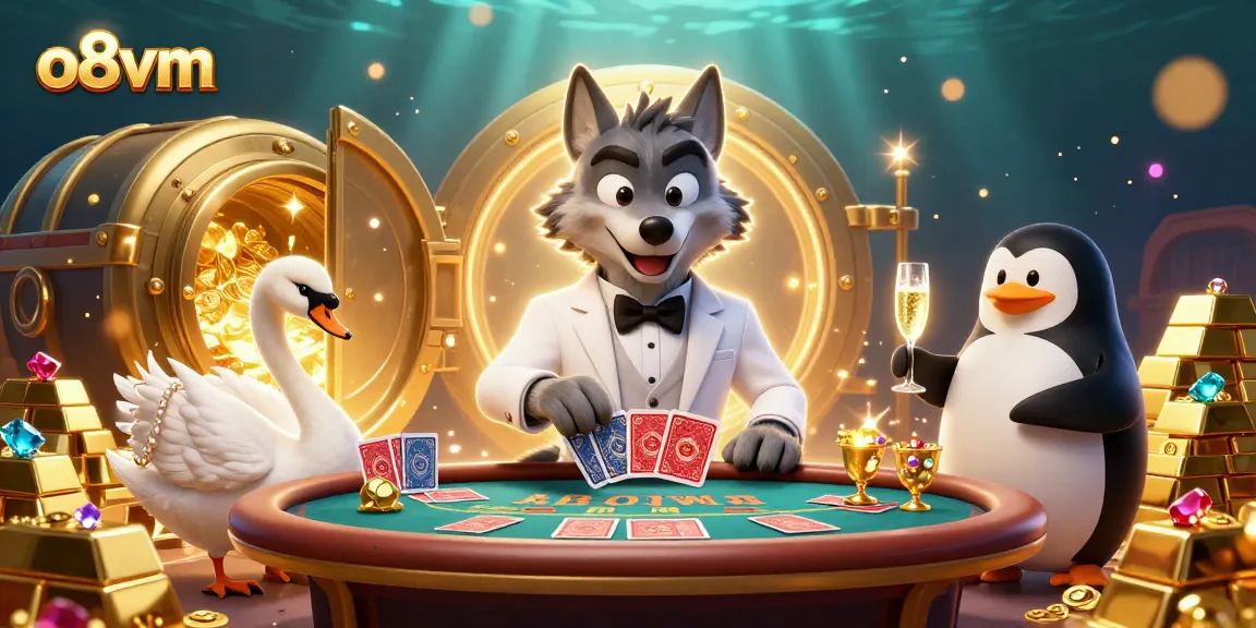 Experience the excitement at o8vm casino with a dynamic baccarat scene featuring unique characters and rich visuals.
