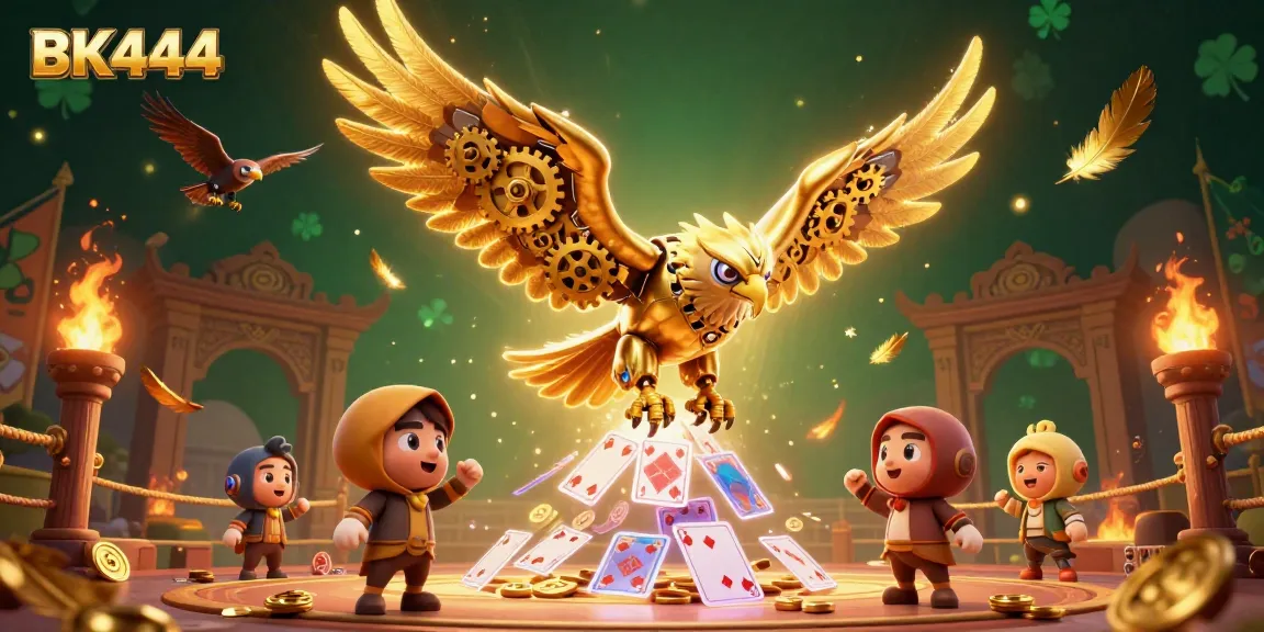 Experience thrilling gameplay with BK444, where the golden eagle dives through dynamic holographic cards.