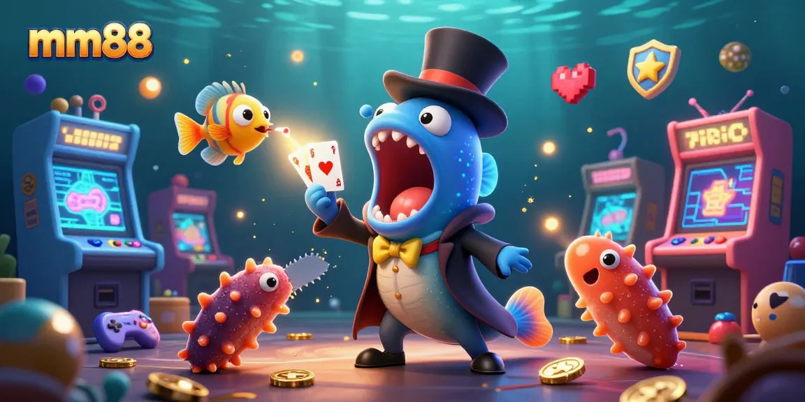 Experience thrilling magic tricks with mm88 in a vibrant underwater casino scene.