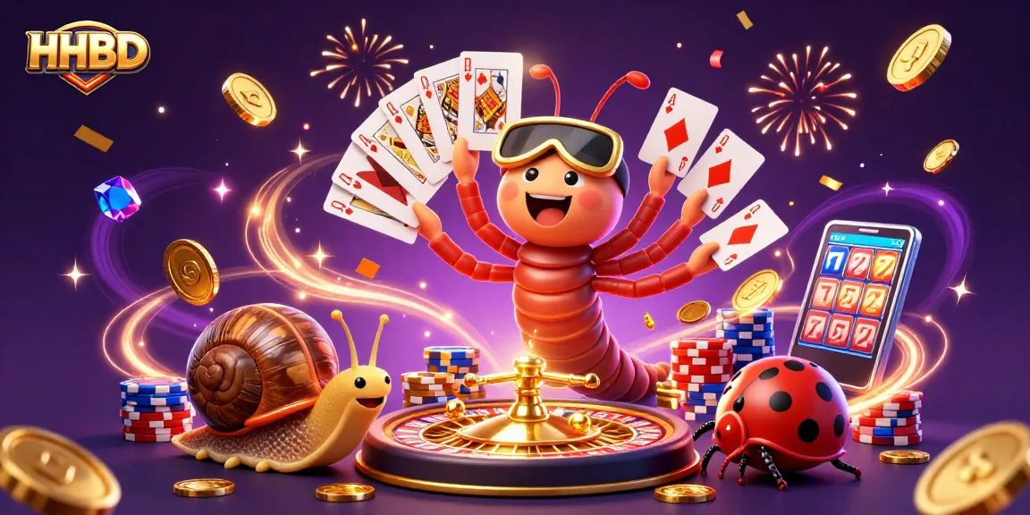 HHBD dealer illustration with cartoon characters and vibrant casino elements.