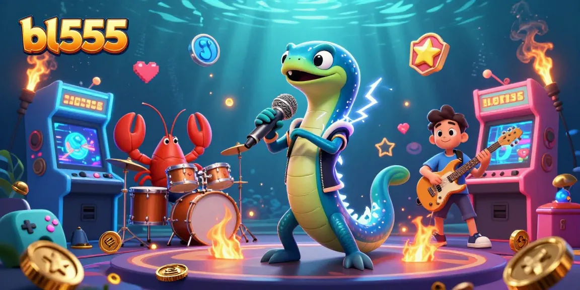 Experience bl555's vibrant underwater casino with 3D cartoon characters jamming amidst exciting gaming elements.