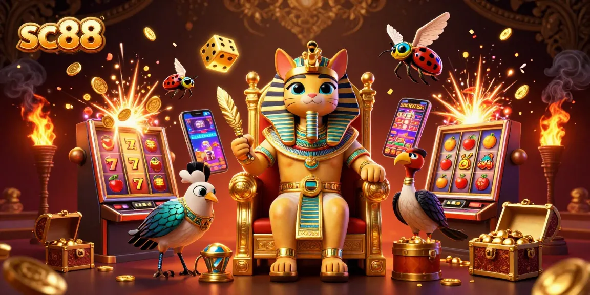 Experience the thrill of sc88 with a pharaoh cat and stunning slot machine jackpot.