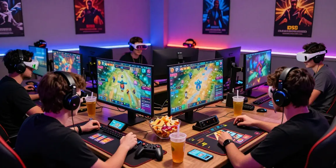 Người chơi tham gia trò chơi bài B52 trực tuyến trong môi trường sống động với ánh sáng RGB và nhiều màn hình.