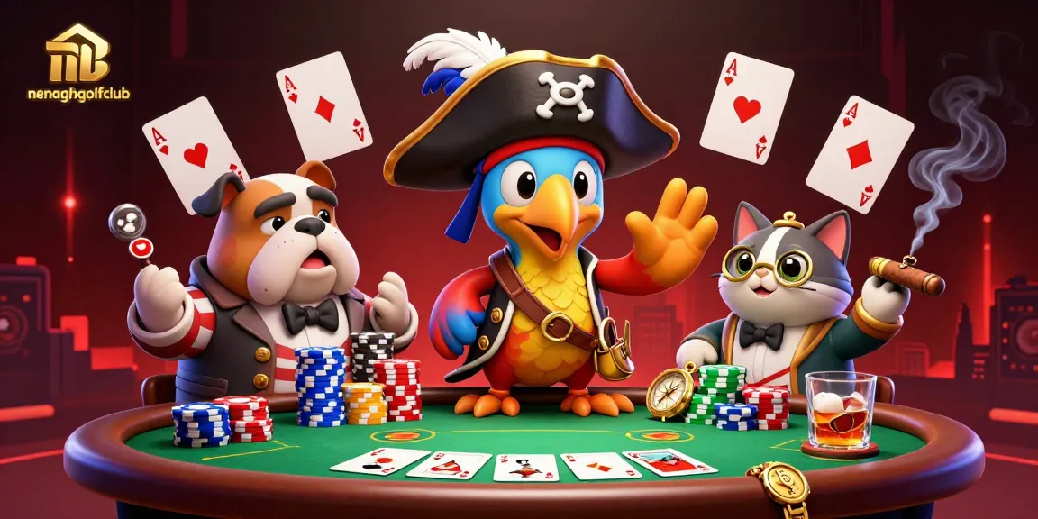 Engaging scene of gambling excitement at nenaghgolfclub, featuring a pirate captain and poker elements.